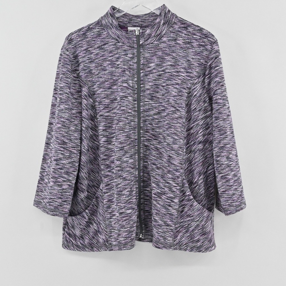 Chicos Weekends Zip Up Jacket Womens Size XL Purple Space Dye Knit Athleisure